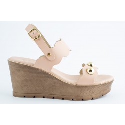 Δερμάτινο γυναικείο πέδιλο πλατφόρμα nude  