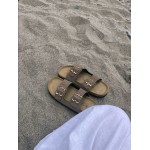 Γυναικεία δερμάτινη παντόφλα ταμπά πούρο