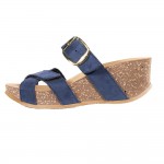 W-101-217 SUEDE BLUE Womens sandals platform leather in blue suede
