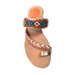 Γυναικείο δερμάτινο σανδάλι boho χρυσό   