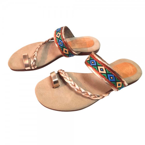 Γυναικείο δερμάτινο σανδάλι boho χρυσό   