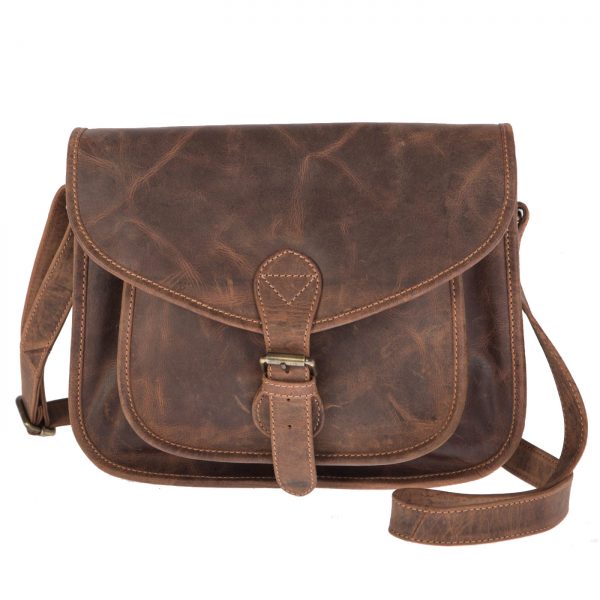 Womens vintage tan leather shoulder bag W-V2-0051BIG