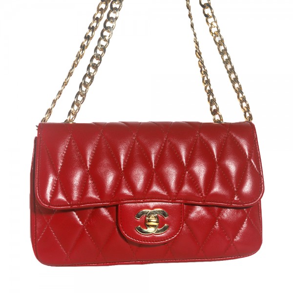 Κόκκινη δερμάτινη γυναικεία τσάντα 