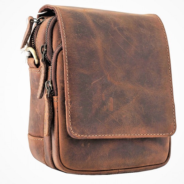 Ανδρικό δερμάτινο χιαστί τσαντάκι καφε Μ-910-OIL