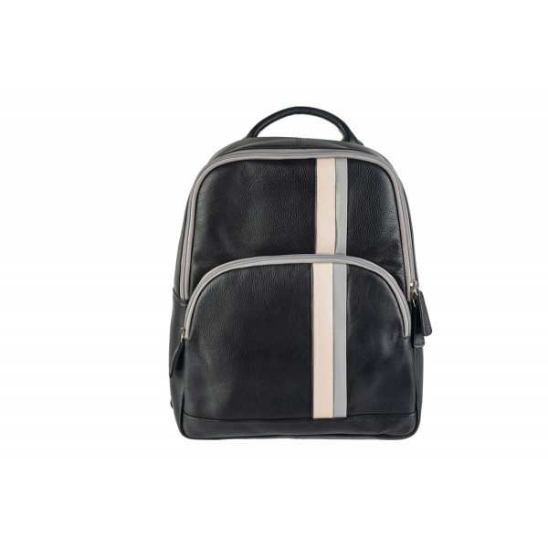 Backpack genuine leather for men in black with stripes in two colors BPM 117 BLK