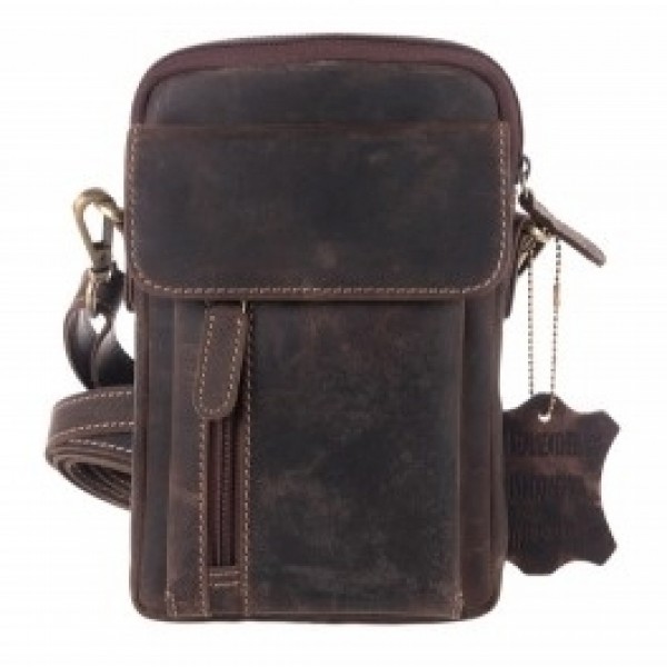 Δερμάτινο τσαντάκι χιαστί καφέ oil 