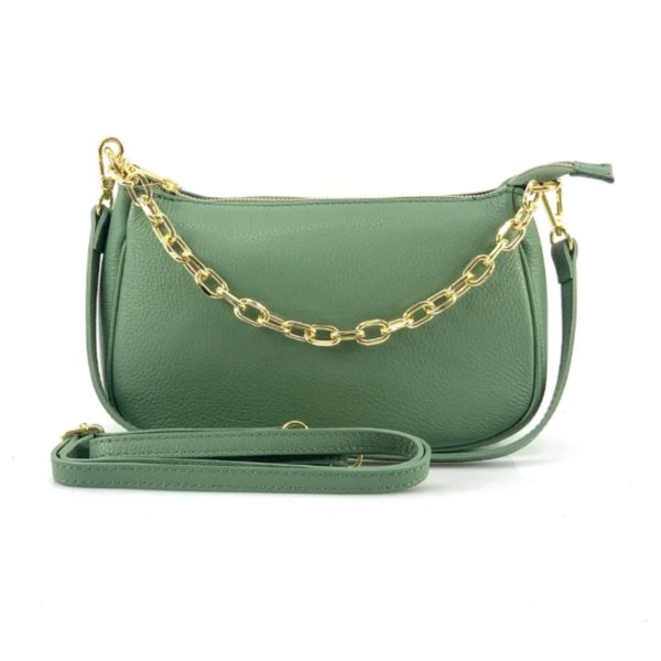 Γυναικεία δερμάτινη μικρή τσάντα σε πράσινο 