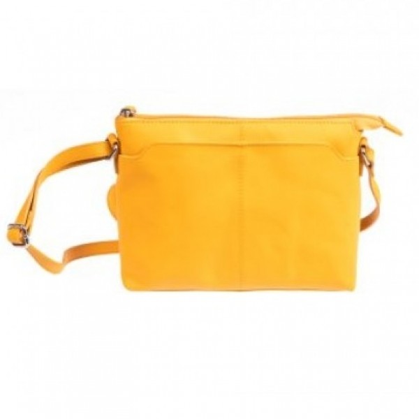 Γυναικεία δερμάτινη χιαστί τσάντα σε κίτρινο    