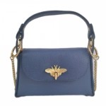 Γυναικείο δερμάτινο τσαντάκι χιαστί σε μπλέ 