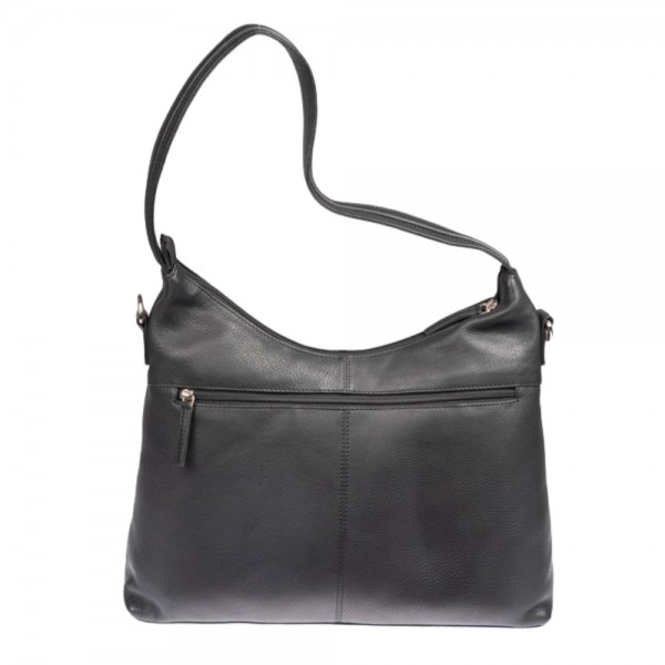 Δερμάτινη τσάντα ώμου γυναικεία μαύρη  