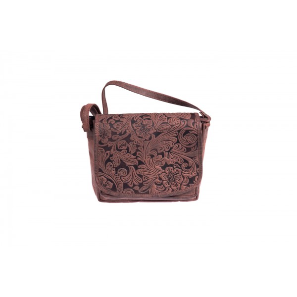 Γυναικεία δερμάτινη τσάντα χιαστί σε ροζ 