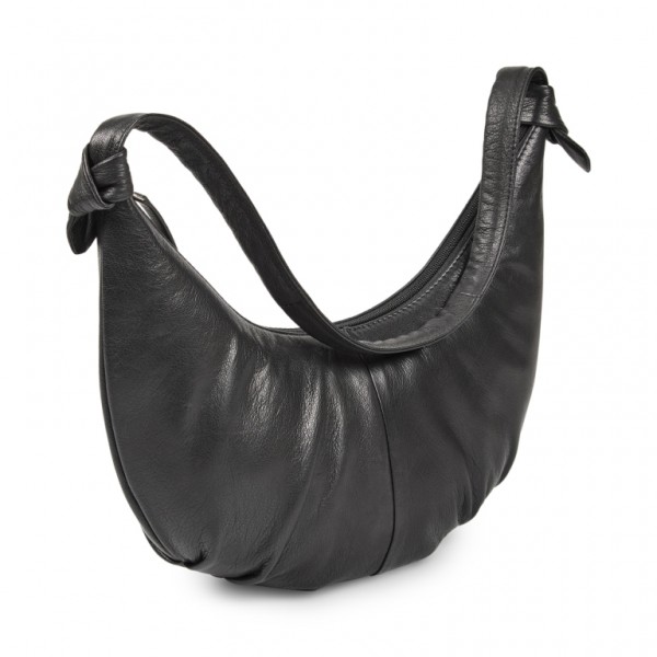 Γυναικεία Δερμάτινη Τσάντα Ώμου σε μαύρο 