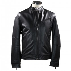 MENS LEATHER jacket short in black-Μ-525-blk