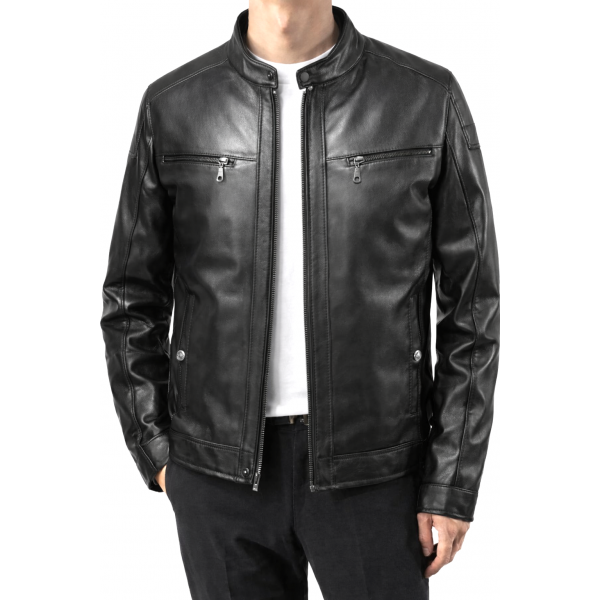 Δερμάτινο Ανδρικό Μπουφάν σε Μαύρο
