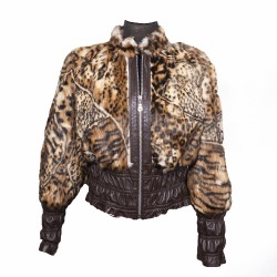 W-NTORIS LEOPAR Womens short jacket genuine REX rabbit fur with lambskin in leopard