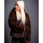 Γυναικεία Γούνα Βιζόν Καφέ με κουκούλα