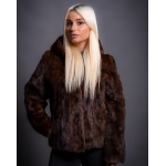 Γυναικεία Γούνα Βιζόν Καφέ με κουκούλα