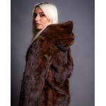 Γυναικεία Γούνα Βιζόν Καφέ με κουκούλα