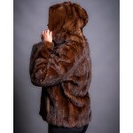 Γυναικεία Γούνα Βιζόν Καφέ με κουκούλα