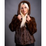 Γυναικεία Γούνα Βιζόν Καφέ με κουκούλα