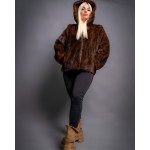 Γυναικεία Γούνα Βιζόν Καφέ με κουκούλα
