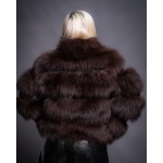 Γούνινη κοντή ζακέτα αλεπού σε σκούρο καφέ