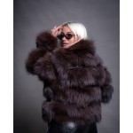 Γούνινη κοντή ζακέτα αλεπού σε σκούρο καφέ