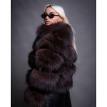 Γούνινη κοντή ζακέτα αλεπού σε σκούρο καφέ