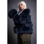 Γούνινη κοντή ζακέτα αλεπού σε μπλέ