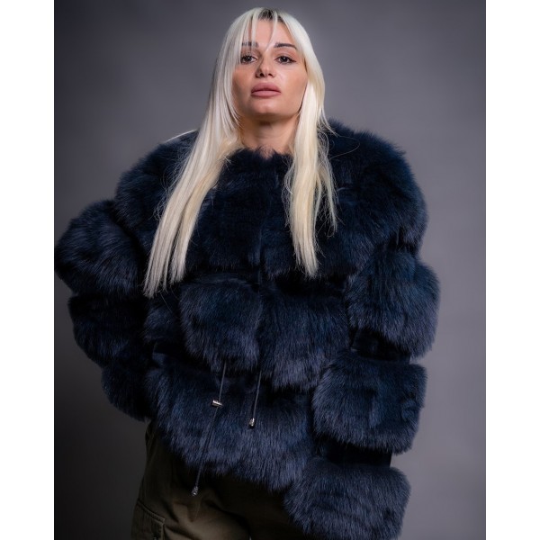 Γούνινη κοντή ζακέτα αλεπού σε μπλέ