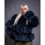 Γούνινη κοντή ζακέτα αλεπού σε μπλέ