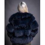 Γούνινη κοντή ζακέτα αλεπού σε μπλέ