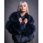 Γούνινη κοντή ζακέτα αλεπού σε μπλέ