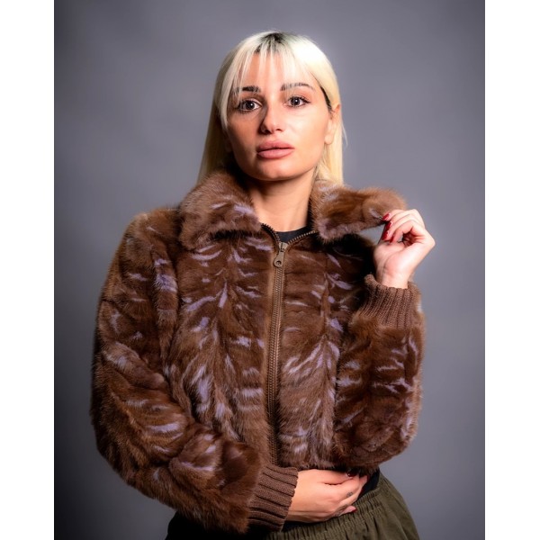 Γυναικείο γούνακι στ΄ύλ Bomber σε κάφε και λιλά