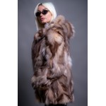 Γνήσια γούνα crystal fox με κουκούλα σε καφέ