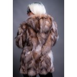 Γνήσια γούνα crystal fox με κουκούλα σε καφέ