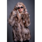 Γνήσια γούνα crystal fox με κουκούλα σε καφέ