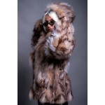 Γνήσια γούνα crystal fox με κουκούλα σε καφέ