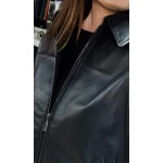 Δερμάτινο Γυναικέιο Μπούφαν σε Μαύρο 