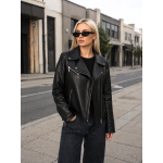  Δερμάτινο Γυναικείο Μπουφάν Μαύρο 