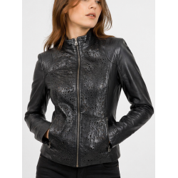  Δερμάτινο Γυναικείο Μπουφάν Μαύρο   