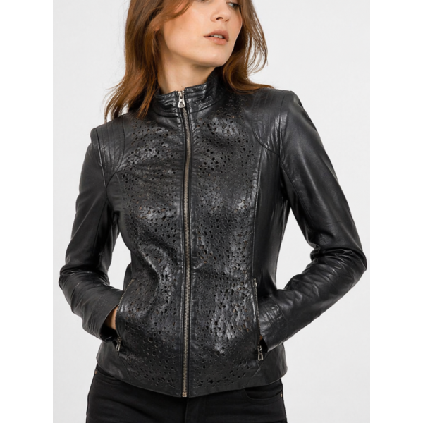  Δερμάτινο Γυναικείο Μπουφάν Μαύρο   