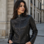  Δερμάτινο Γυναικείο Μπουφάν Μαύρο   
