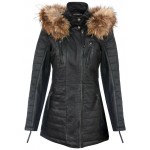 Womens Leather Jacket Black W-5035-LONG-BLK