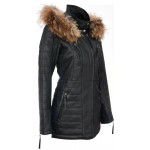 Womens Leather Jacket Black W-5035-LONG-BLK
