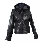 Ladies Black leather short jacket-W-ROXANNE-20
