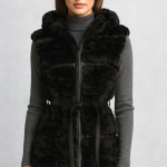 Αμάνικη γούνα ρεξ λαγός σε μαύρο 