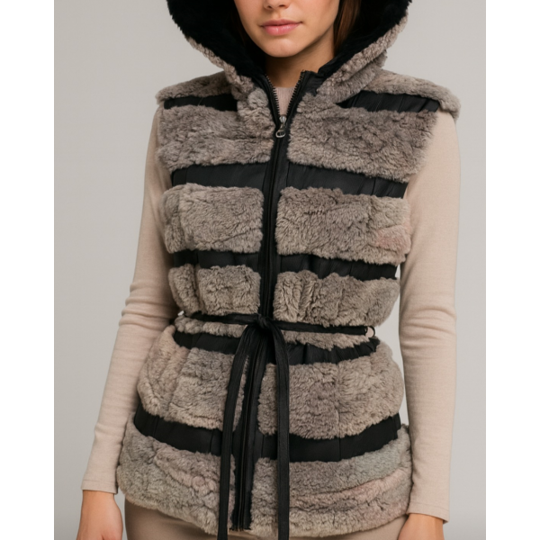 Αμάνικη γούνα ρεξ λαγός σε γκρι 