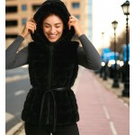 Αμάνικη γούνα ρεξ λαγός σε μαύρο 