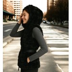 Αμάνικη γούνα ρεξ λαγός σε μαύρο 